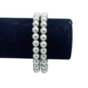 Vintage Avon Double Strand Faux Pearl And Gold Tone Bracelet Signed (5516)